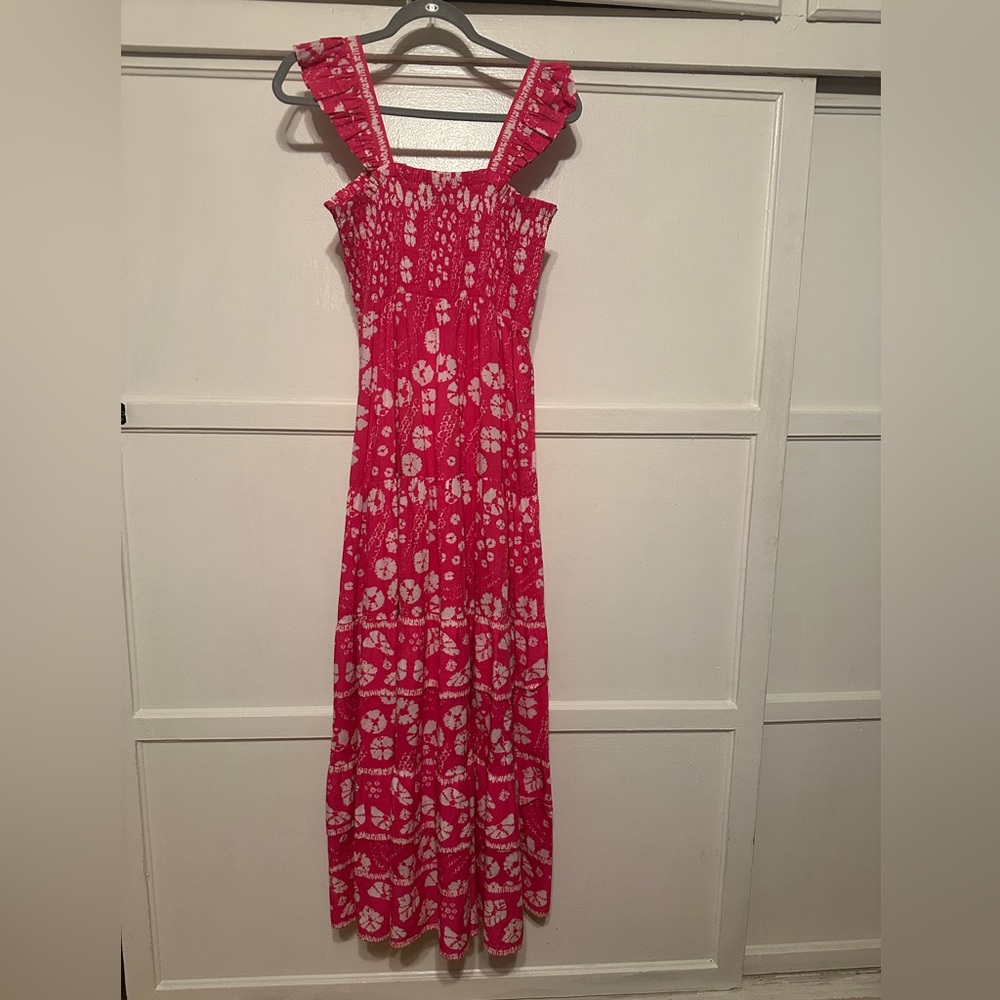 Hot Pink and White Tye-died print Bindu Ruffled sundress size S - Picture 2 of 3